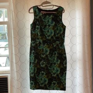 Kasper Dress sz 12 Floral Print Sheath Dress Teal Blue /Green / black Sleeveless